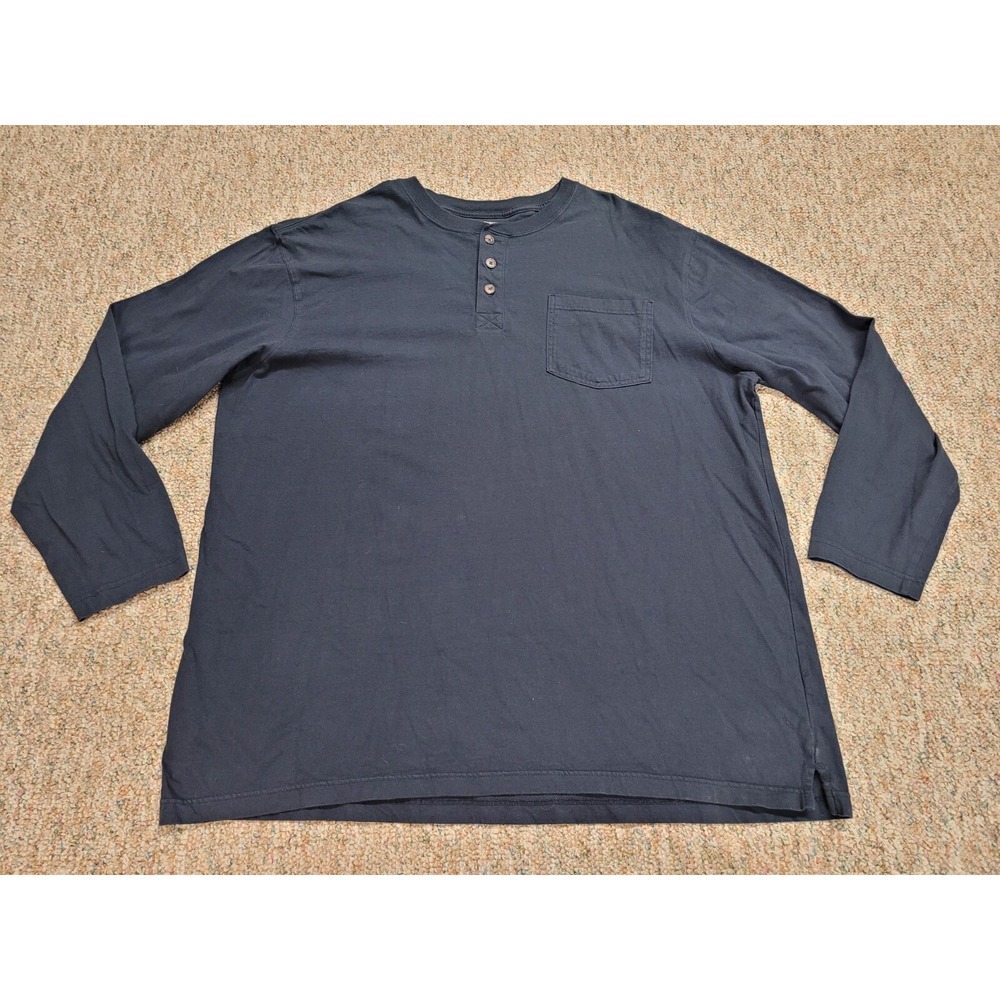 Duluth Trading Co Henley Shirt Men 2XL Blue Longtail Relaxed Fit Long Sleeve